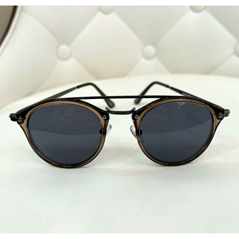 Men’s Round Sunglasses Black Metal Frame Gray Tinted Plastic Lenses NS0319